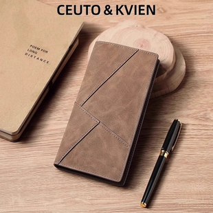 CEUTOKVIEN钱包男士真皮质感长款手拿包折叠卡包一体男款皮夹钱夹