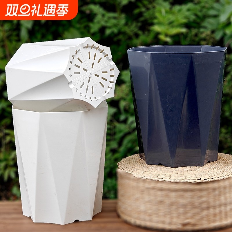 八角花盆钻石塑料大口径绿植天堂鸟散尾葵发财树家用仿陶瓷盆栽盆