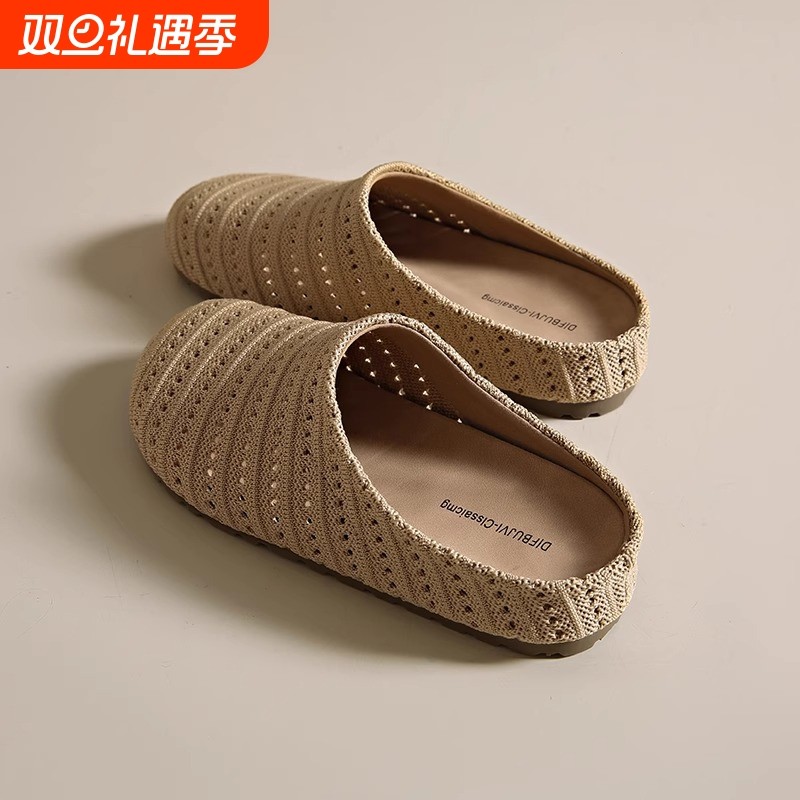 编织镂空勃肯鞋凉鞋女外穿懒人穆勒鞋2025夏季款包头半拖鞋橡胶