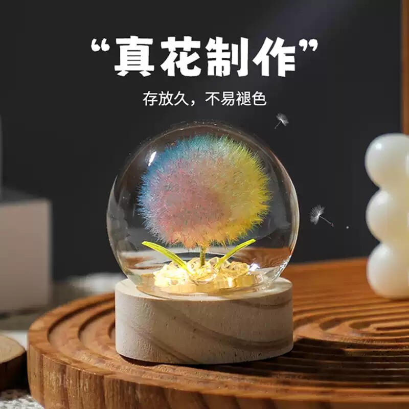 发光蒲公英永生干花束小夜灯玻璃罩生日礼物女生送女孩女朋友实用