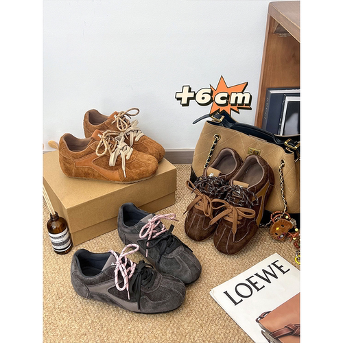 6CM内增高~真皮复古美拉德德训鞋女秋冬加绒保暖棉鞋运动休闲板鞋