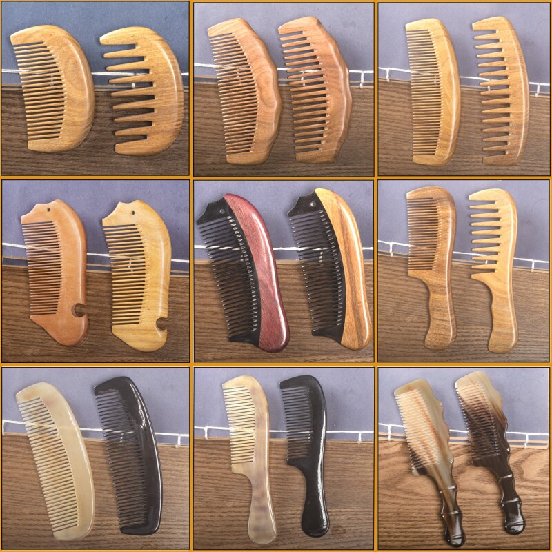 瑕疵处理牛角梳子清仓正品天然防静电脱发绿檀木头部按摩梳纯包邮