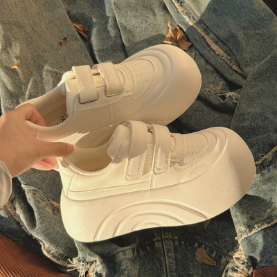 小白鞋女厚底增高鞋子女2026新款春夏季百搭魔术贴女鞋运动休闲鞋