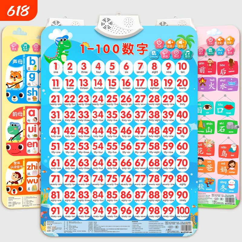 数字认知挂图1到100儿童早教有声幼儿识字点读宝宝益智玩具英文