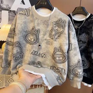 洋炸街百搭上衣潮 上衣拉布布卡通时尚 2025新款 中大童休闲卫衣秋装