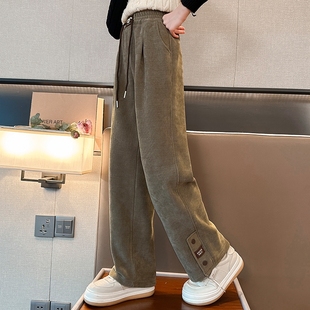 女童秋冬灯芯绒裤子2025新款儿童洋气加厚阔腿裤中大童休闲直筒裤