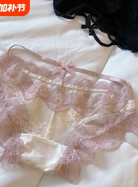 内裤蕾丝镂空花边浪漫夏季新款少女女士低腰高级缎面绿色黑色