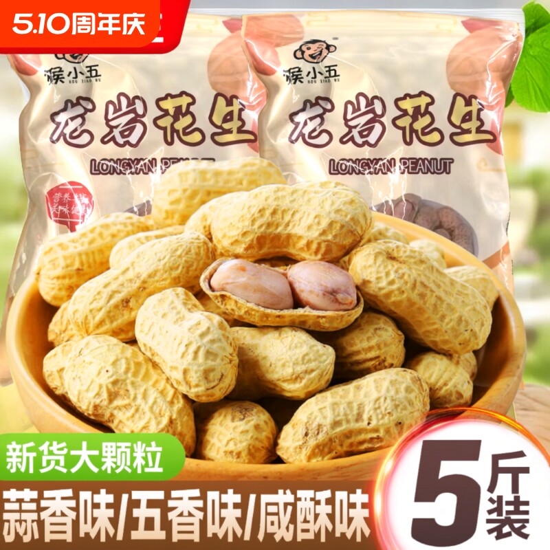 龙岩花生蒜香五香味花生米带壳炒货小零食下酒菜熟花生特产新鲜