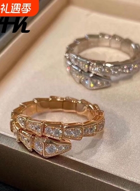 蛇形戒指女莫桑钻蛇骨指环食指精工求婚戒时尚首饰新款潮黄金