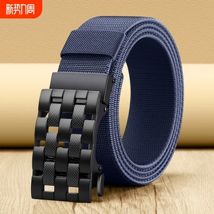 新款 带休闲百搭皮带松紧耐磨 尼龙腰带男自动扣加厚无孔帆布编织裤