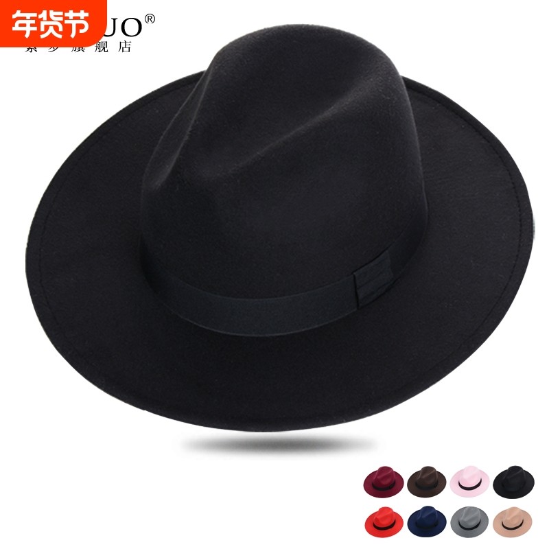 秋冬季韩版英伦帽黑色礼帽帽子上海滩复古毛呢男女防晒呢子帽新郎