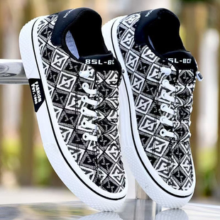 板鞋 复古休闲鞋 男鞋 男爆款 花时尚 新款 2025透气舒适印软底板鞋 夏季