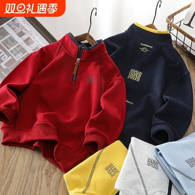 男童立领秋冬款加绒半拉链卫衣