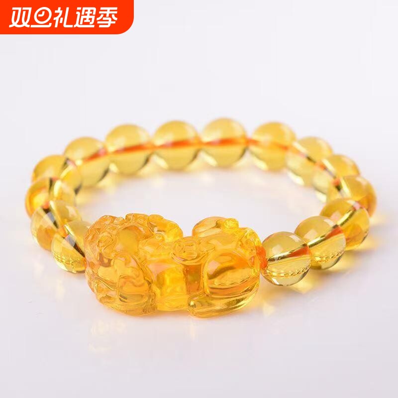 爆款仿黄水晶貔貅手链女招财运聚财手串男士旺财养晶水晶情侣礼物