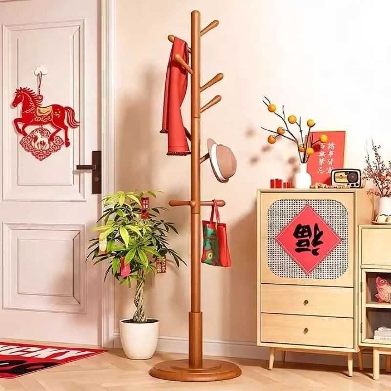 实木衣架落地衣帽架家用卧室立式衣杆架简易室内玄关收纳挂包架子
