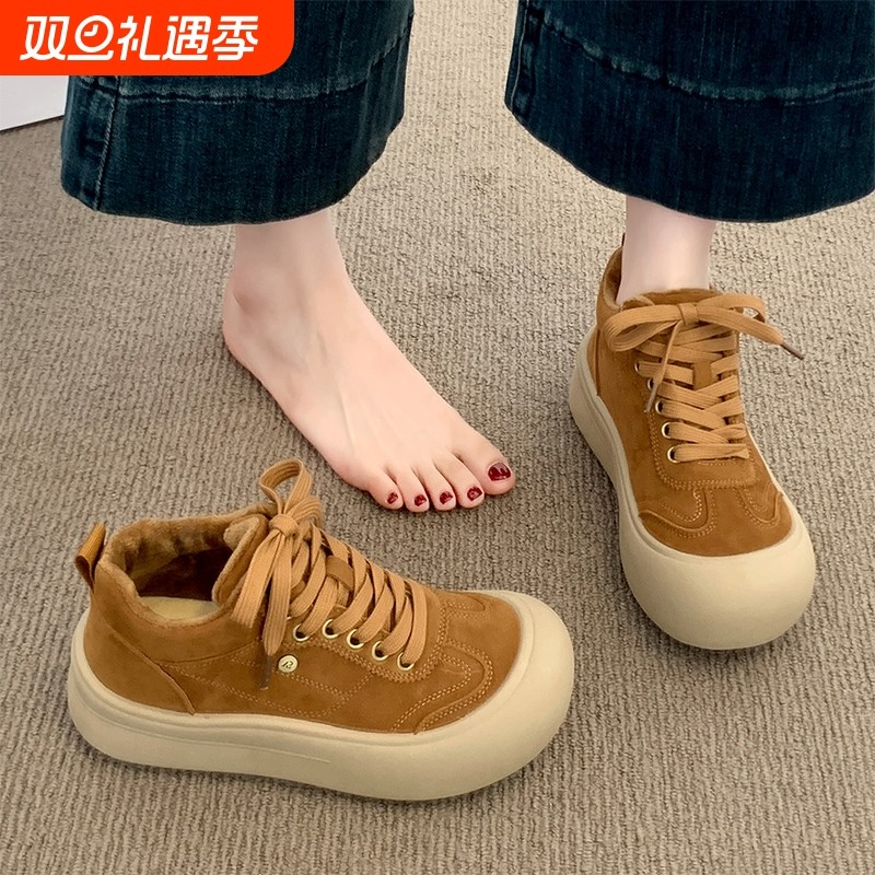 2025新款秋冬加绒大头板鞋二棉女鞋厚底增高百搭休闲运动单鞋圆头