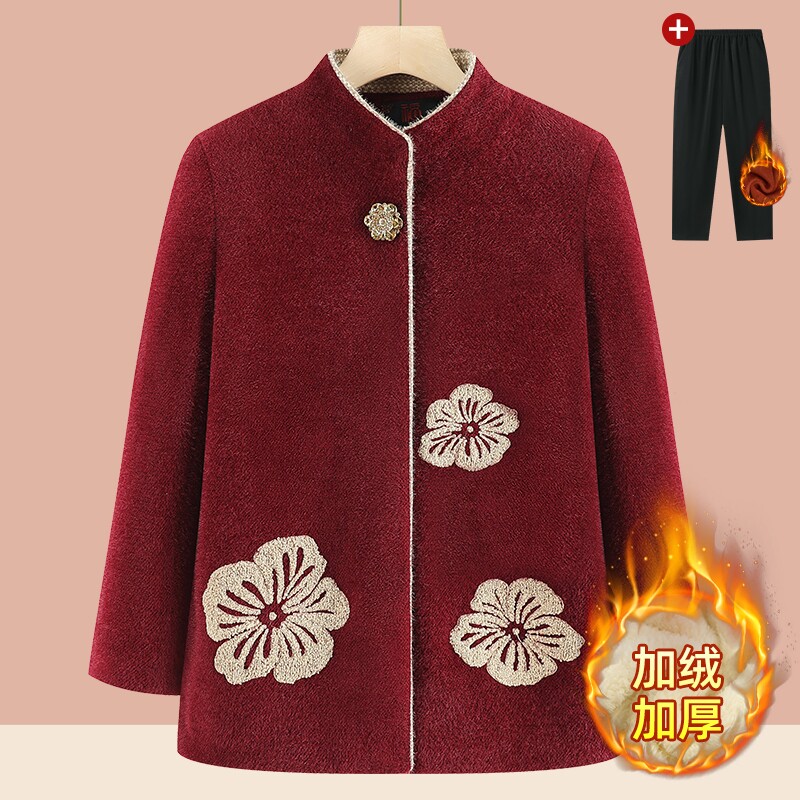 中老年人冬装女外套奶奶加绒加厚妈妈装保暖衣秋冬上衣老太太大衣