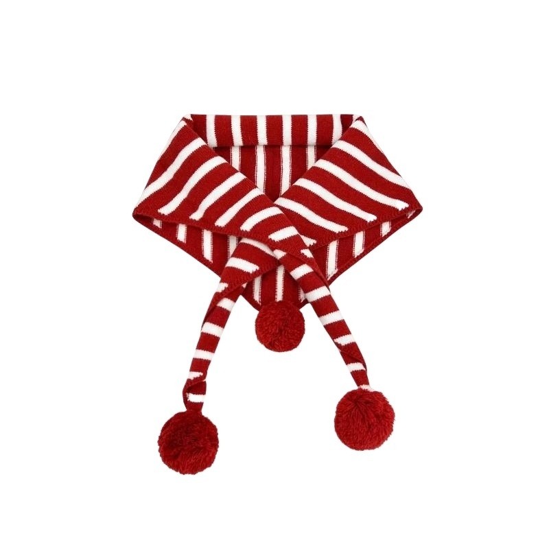 2025新款可爱球球红色条纹三角围巾女秋冬保暖披肩围脖潮白茶清欢