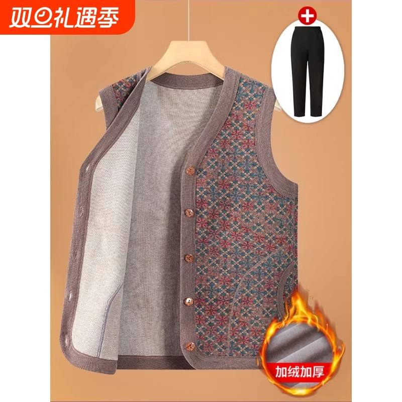 中老年人秋冬款加绒马甲女新款妈妈装保暖背心高档奶奶装坎肩外套