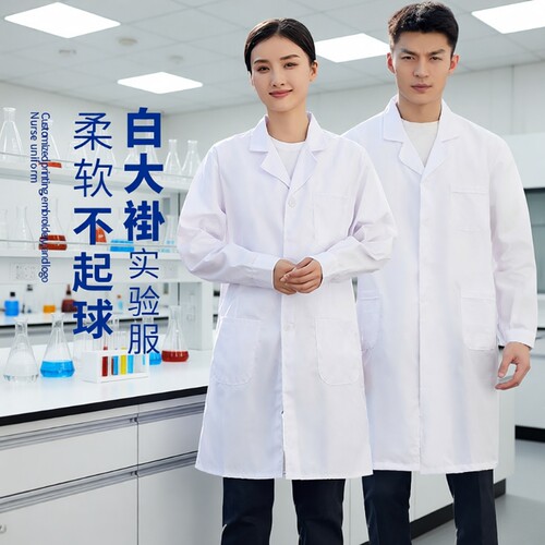 白大褂实验室学生实训工作服医生长袖涤棉男女护工制服薄款耐磨