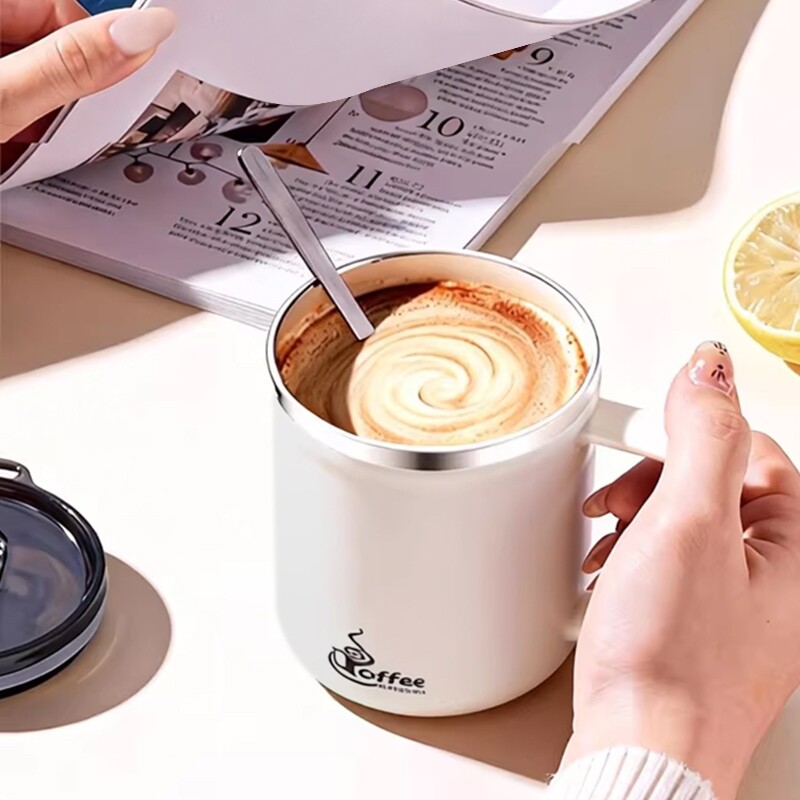 304不锈钢马克杯水杯带盖茶杯上班族咖啡杯