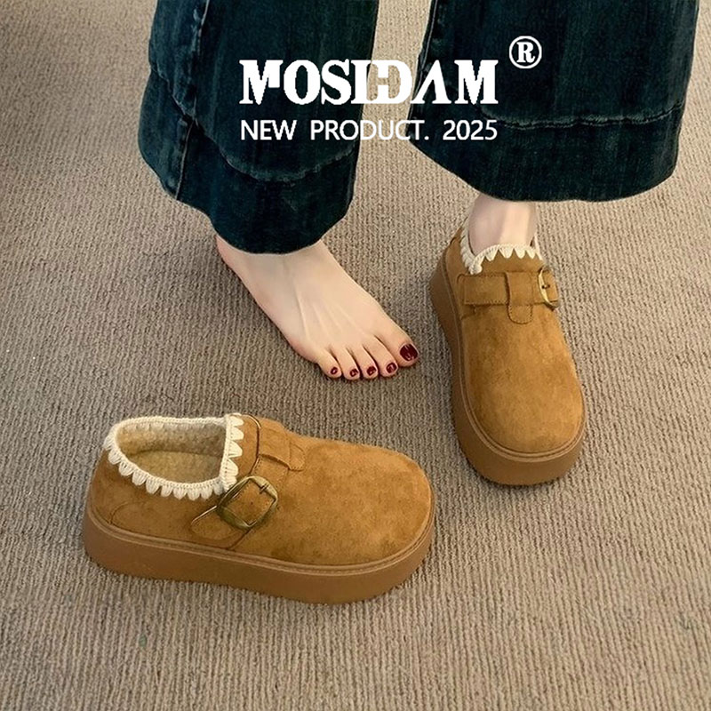 厚底加绒勃肯鞋女2025新款冬季一脚蹬女鞋低帮雪地靴二棉鞋乐福鞋