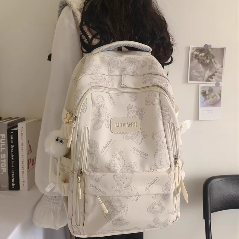 书包女初中生简约百搭印花小熊包