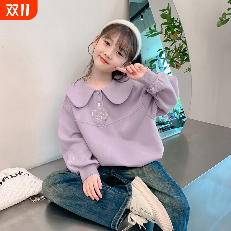 女童卫衣春秋款2025新款洋气加绒童装秋装女孩儿童学院风衣服上衣