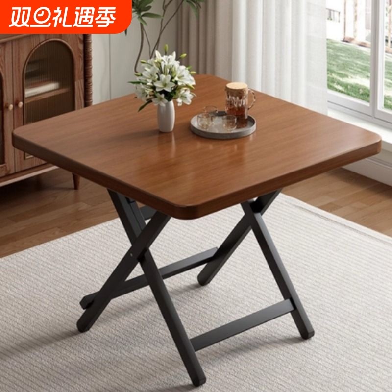 可折叠餐桌小户型家用简易圆桌吃饭桌户外便携式摆摊出租屋四方桌