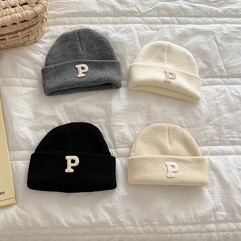 婴儿帽子宝宝春秋字母男女保暖套头帽韩版新款婴儿针织毛线帽秋冬