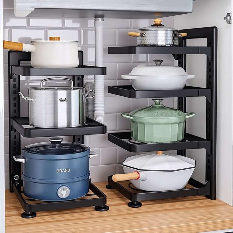 锅架专放厨房置物架锅具收纳架子多层柜子内分层橱柜水槽台面落地