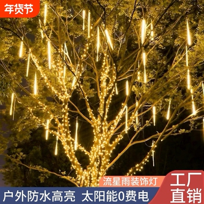 led流星雨灯户外防水挂树灯带树木亮化小区过年装饰彩灯串插电