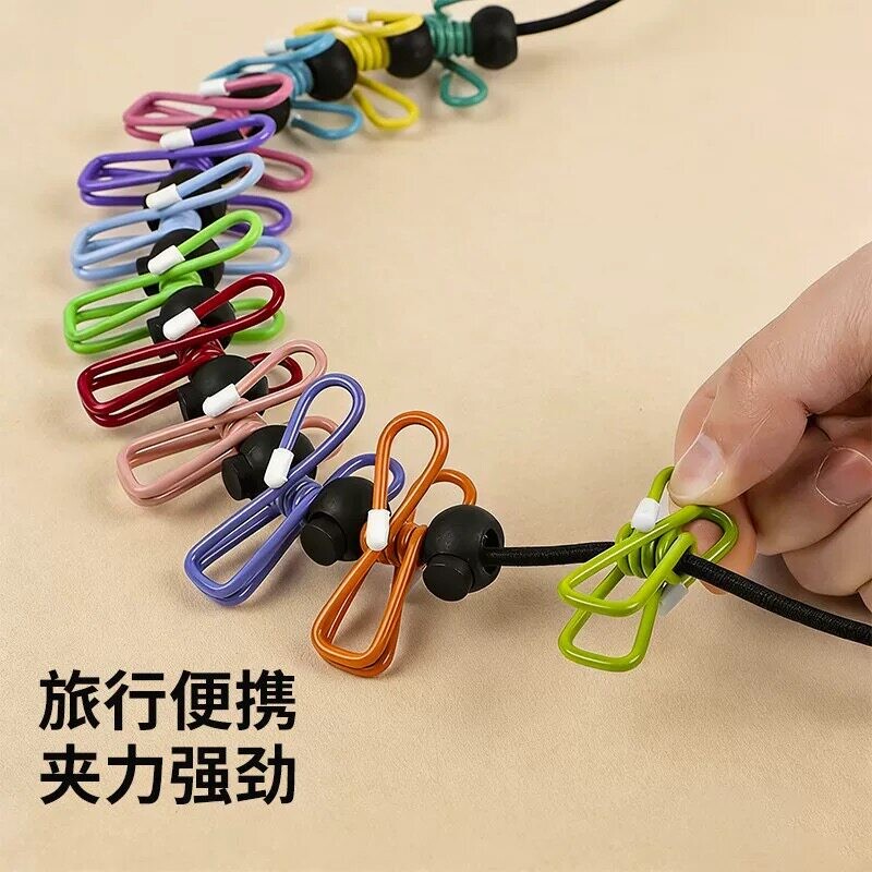 户外晾衣绳跨境12夹多色1.8m晾衣绳室外一拉即紧宿舍晒衣服的绳