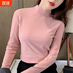 女t恤ins潮德绒打底衫 双面绒半高领保暖上衣修身 韩版 2025秋冬新款