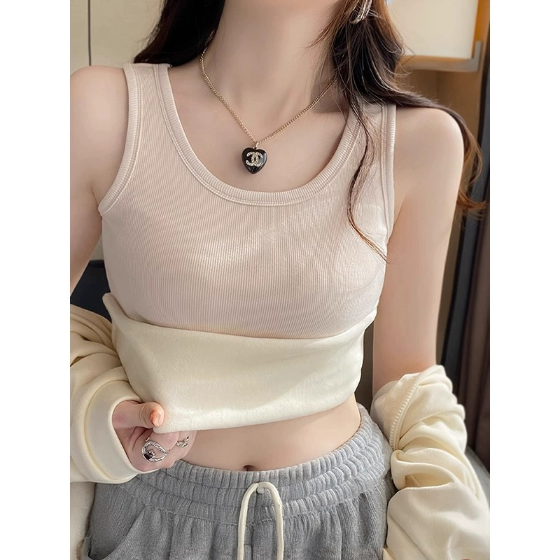 保暖吊带背心女带胸垫加绒加厚