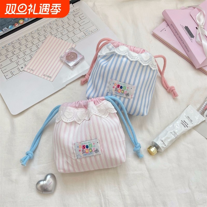 可爱蕾丝花边抽绳束口收纳袋化妆品分装袋旅行洗漱收纳包