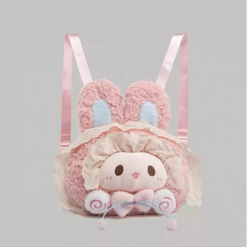 卡通毛绒粉色兔子大脸背包可爱蕾丝少女心jk萝莉塔大头甜妹双肩包