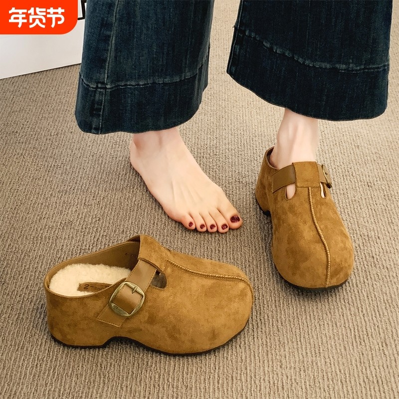 厚底勃肯鞋女2025新款冬季内增高毛毛包头半拖鞋一脚蹬懒人穆勒鞋,女鞋,勃肯鞋/软木鞋,淘宝优惠券,粉丝福利购,淘宝优惠卷