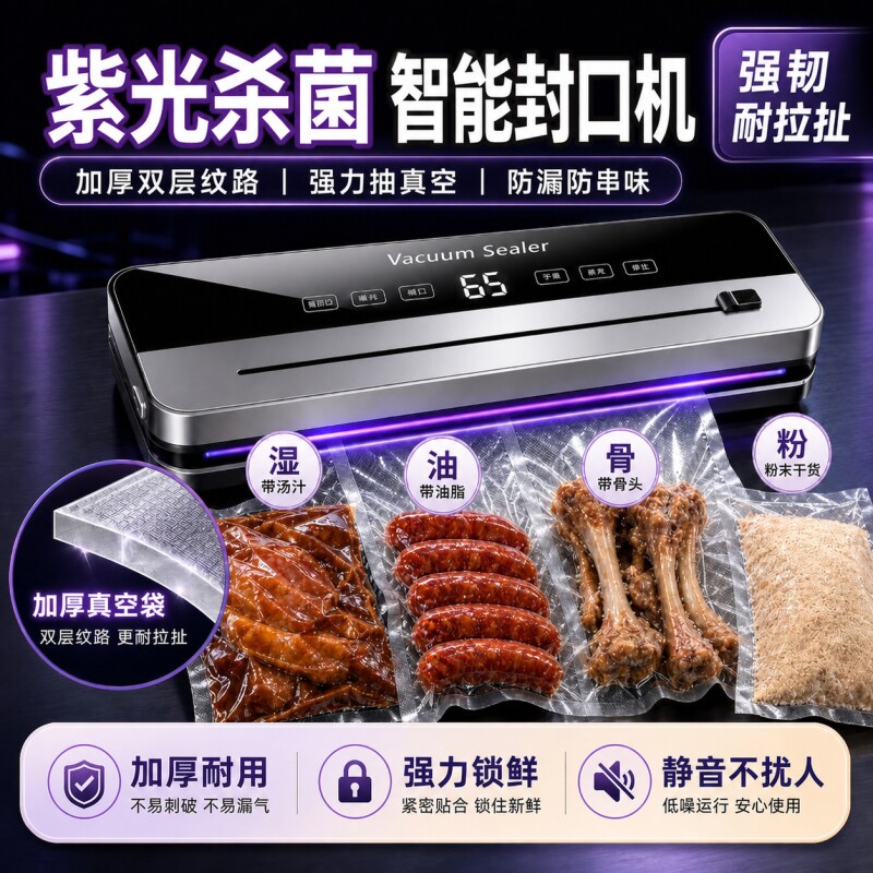 德国真空抽真空封口机家用小型保鲜塑封压缩食品包装全自动真空机