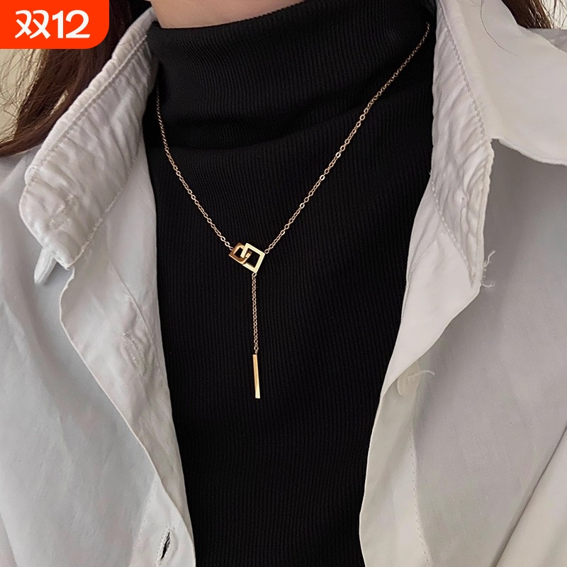 秋冬毛衣链钛钢不掉色长款高级感百搭ins风轻奢小众双层项链吊坠