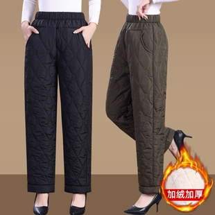 奶奶直筒高腰夹绒裤 子女秋冬外穿棉裤 子 裤 中老年人加绒加厚妈妈装