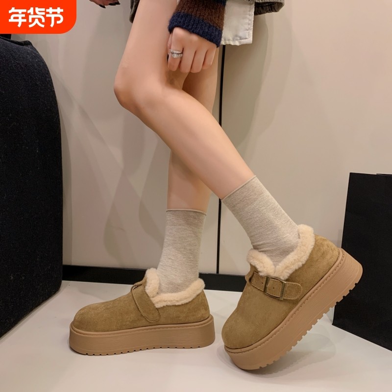 厚底加绒豆豆勃肯鞋女2025新款秋冬季外穿毛毛鞋子保暖棉鞋雪地靴,女鞋,勃肯鞋/软木鞋,淘宝优惠券,粉丝福利购,淘宝优惠卷