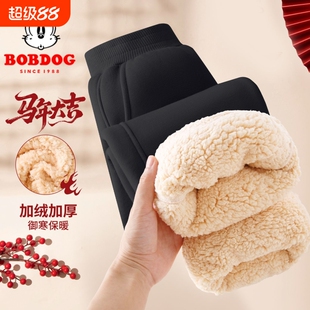 巴布豆马年儿童男童加绒裤子加厚羊羔绒卫裤秋冬2026新款中大童装