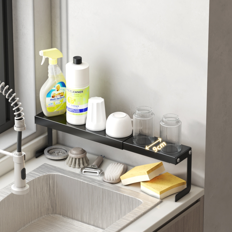 可伸缩厨房置物架柜子分层层架隔板整理收纳锅架窄款夹缝双层桌面