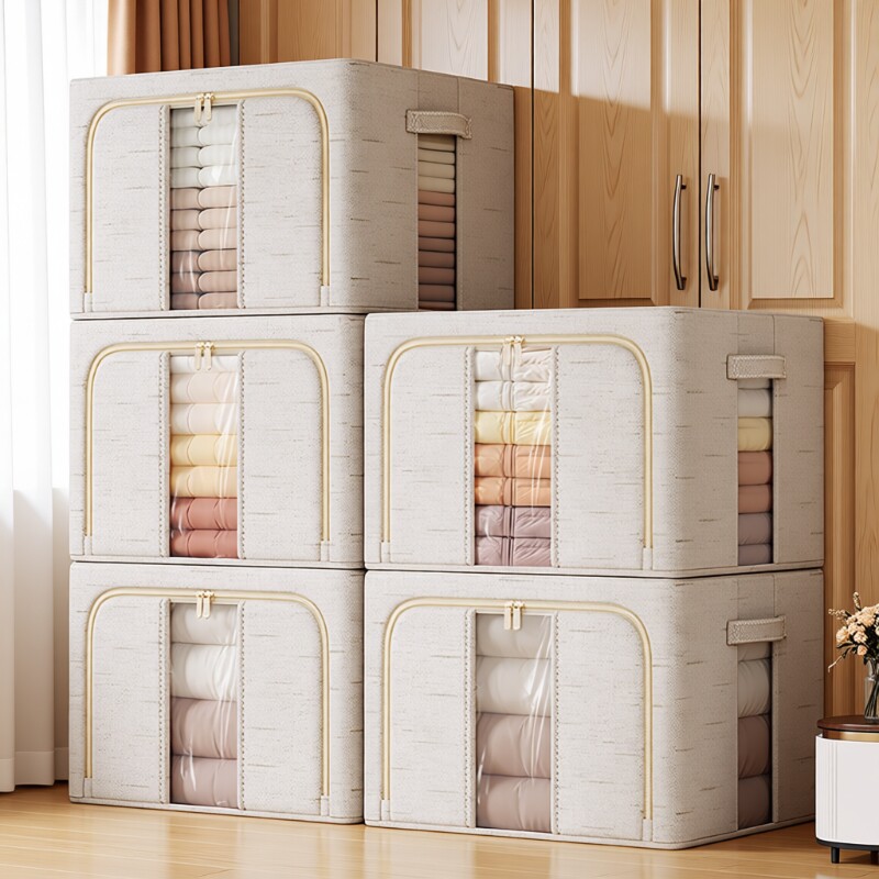 棉麻衣服衣物收纳箱家用大容量衣柜装整理神器布艺折叠储物筐被子