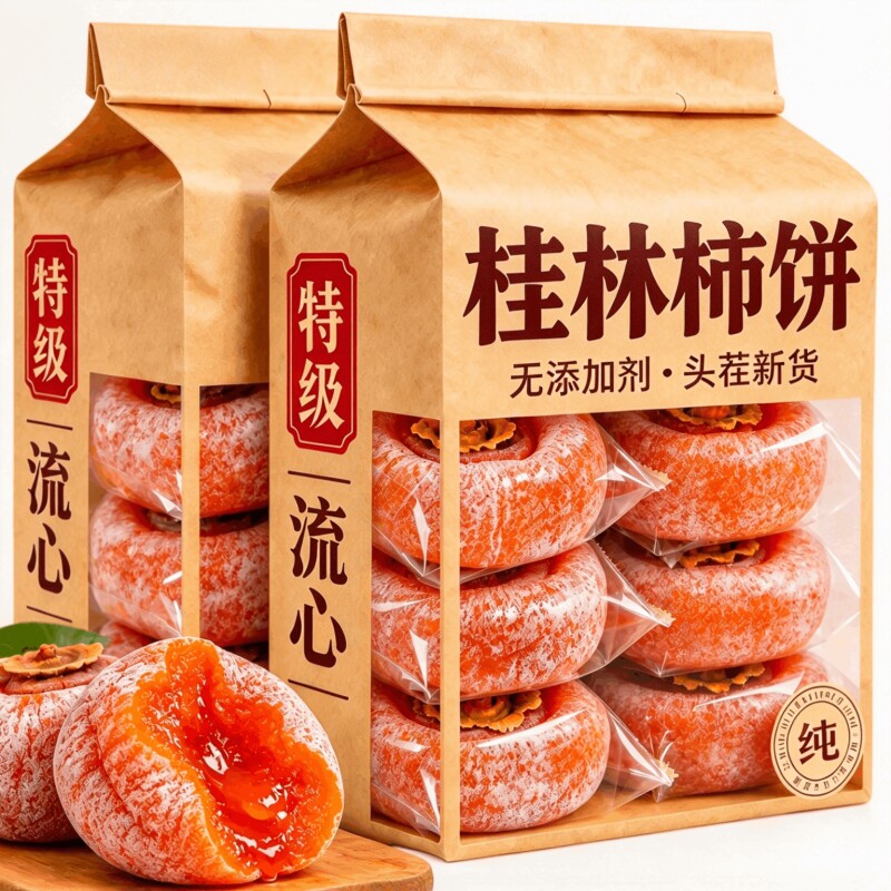 广西桂林流心柿饼农家自制柿子饼霜降圆柿饼吊柿饼独立小包装新鲜