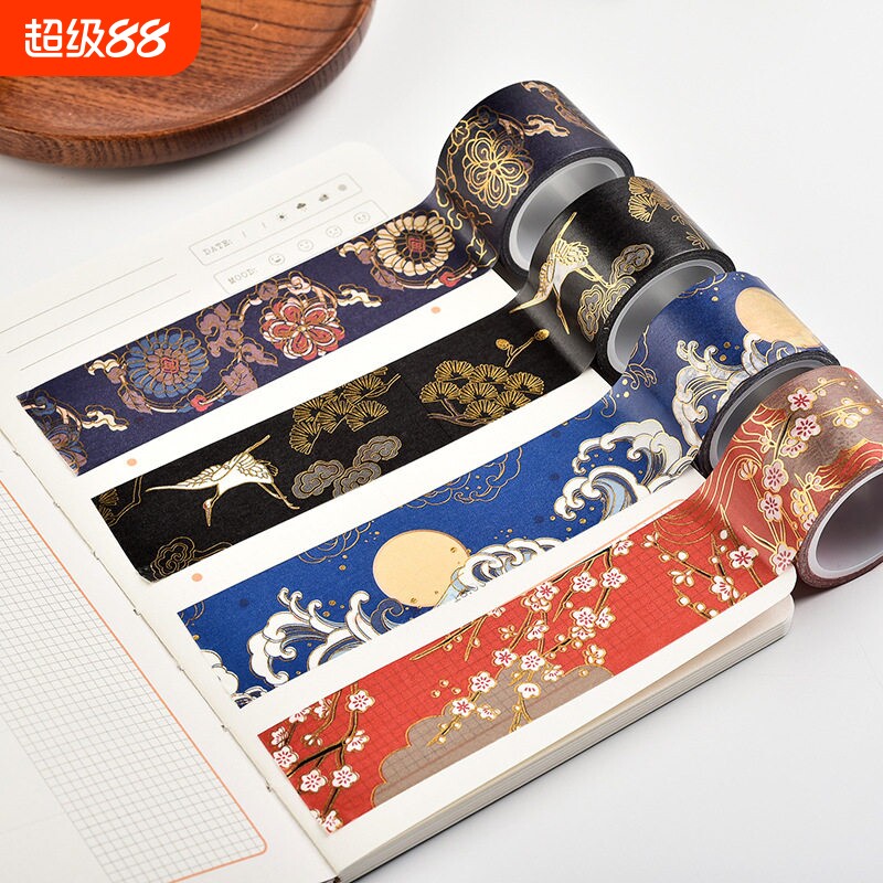 古风烫金手帐胶带贴纸口红贴花边造景边框背景中国风故宫和纸胶带海绵修复