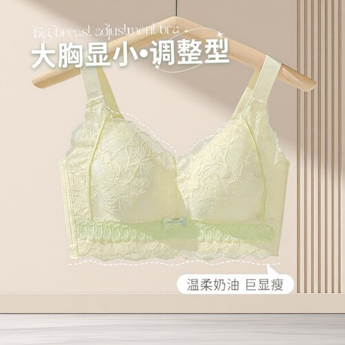 全罩杯收副乳内衣女大胸显小大码防下垂上托文胸罩钢圈蕾丝聚拢