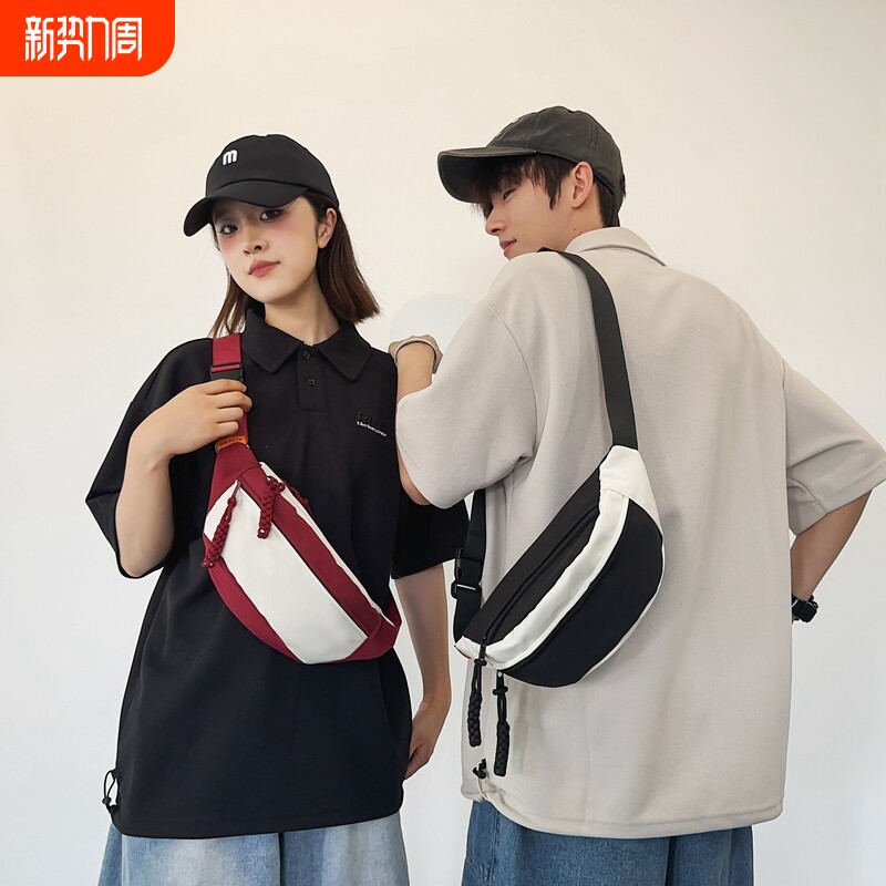 日系撞色胸包女ins休闲简约单肩斜挎包时尚新款学生运动百搭腰包