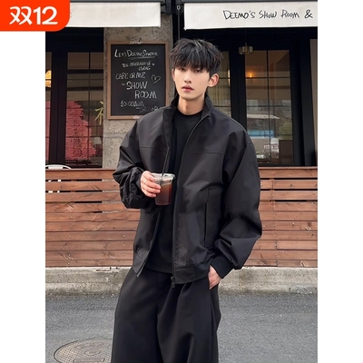 黑色美式教练飞行夹克秋季男款感痞帅硬汉外套廓形三防立领棒球服